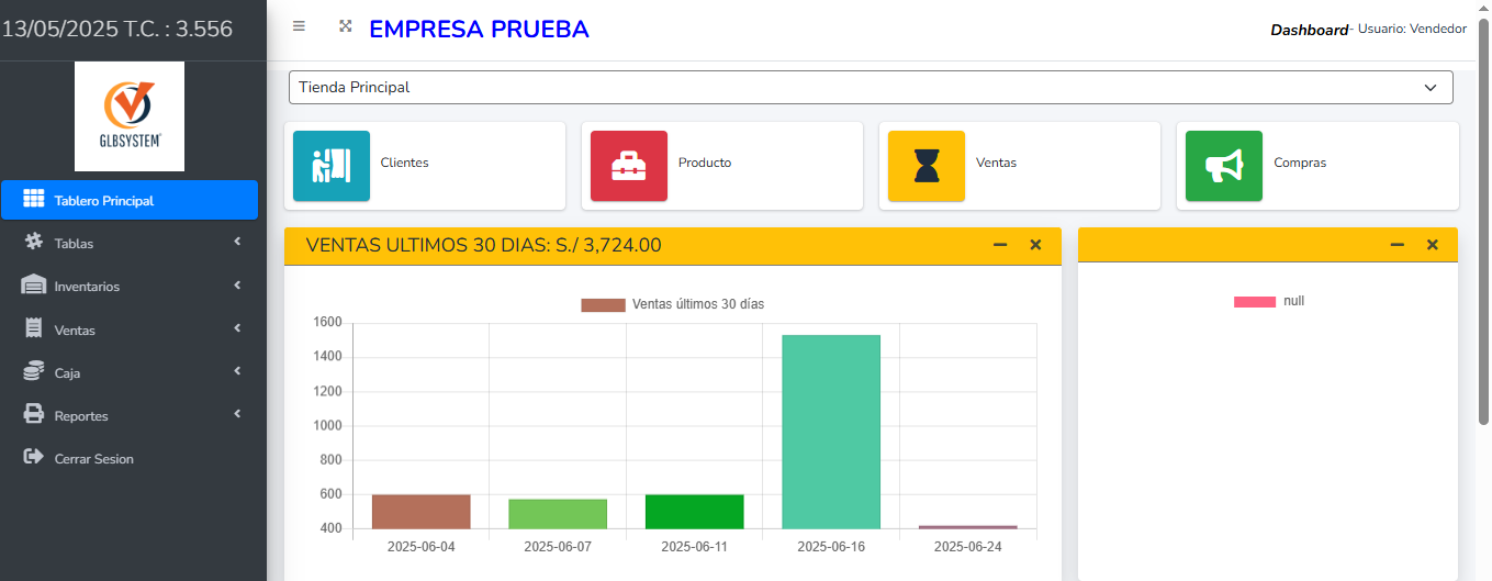 Pantalla del sistema de facturación electrónica conectado a SUNAT